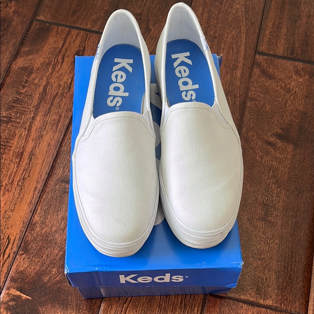 Keds White Canvas Slip-On Sneakers Minimalist Design